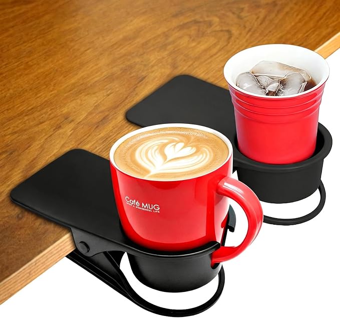 YOY 2 Pieces Drink Cup Holder Clip - Table Desk Side Water Glass Beer Bottle Beverage Soda Coffee Mug Holder Cup Saucer Clip Design for Home Office, Black(Mug & Cup) - Image 2