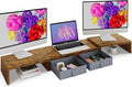 TEAMIX Dual Monitor Stand Riser - Length and Angle Adjustable White Monitor Stand with 2 Drawers to Storage Large Computer Riser for 2 Monitors/Laptop/PC, Wood Screen/TV Stand Desk Organizer (Brown) by TEAMIX