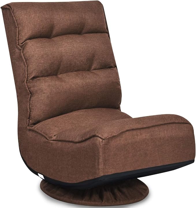 Giantex 360 Degree Swivel Floor Chair, Folding Floor Gaming Chair with 6 Positions Adjustable, Lazy Sofa Lounge Chair w/Tufted Back Support, Video Gaming Chair for Reading TV Watching (Brown) by Giantex
