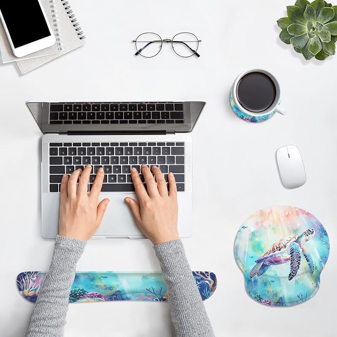 Britimes Ergonomic Mouse Pad Set with Wrist Rest, Cute Sea Turtle - Image 3