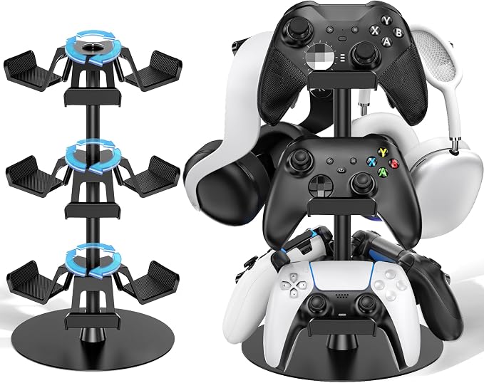 Kosker Headset Stand 3 Tiers for Desk, Rotatable Gaming Controller Stand for PS5/PS4/Xbox/Switch2/PS Portal/Phone, Universal PC Gamer Gift Accessory Controller/Headphone Holder for 9 Packs Controller by KOSKER