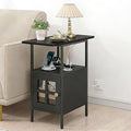 Narrow Side Table with Charging Station 3-Tier End Table with USB & Outlets by FUNHUKSON