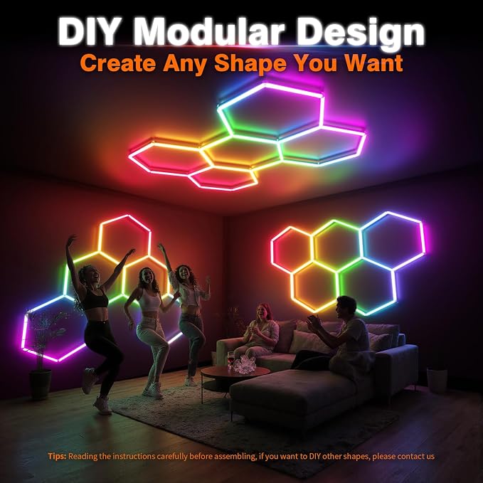 RGB Hexagon Garage Lights, Music Sync LED Hexagon Lights for Gaming Room, Smart App & Remote Control, DIY Honeycomb Ceiling Light for Studio Gym Basement Deco - Image 9