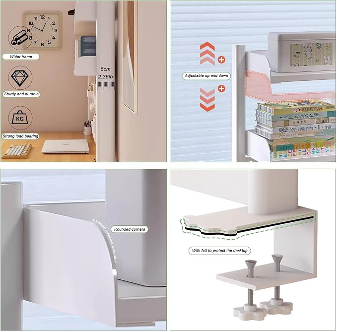 Clamp On Desk Organizer Shelf,White Desk Extender Pegboard Workstation,Computer Desk Accessories for Office, Privacy Panel for Gaming Desk,23.6/31.4/39.3in Desktop Shelving (white, 80cm/31.4in) - Image 7