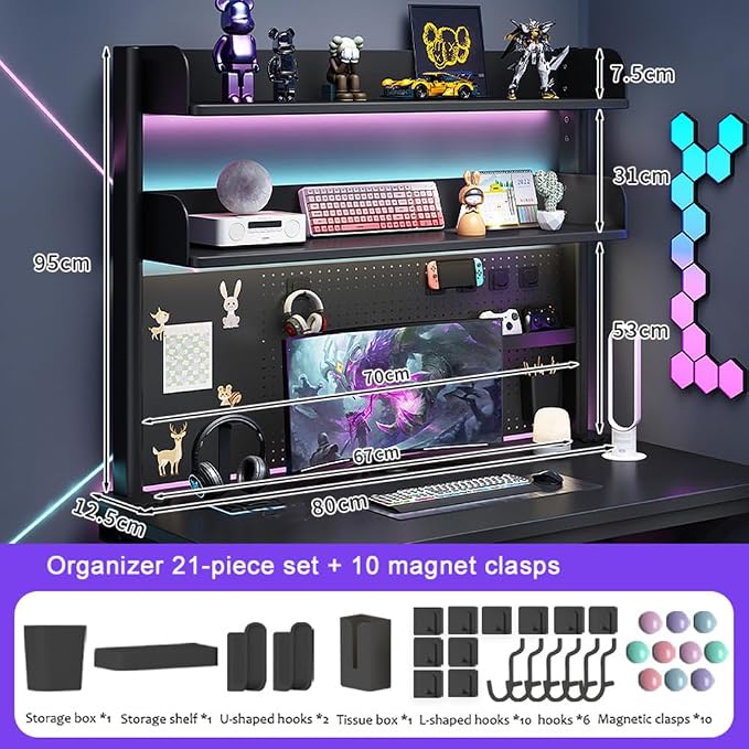 MATISUN No Drill Desk Pegboard, Clamp On Desk Pegboard, Gaming Pegboard with Pegboard Accessories, Hanging Laptop Mount (80cm-31.49in,Black) - Image 3
