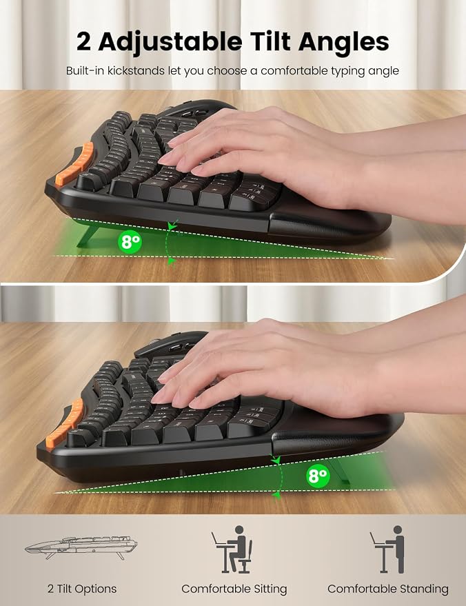 Ergonomic Wireless Keyboard and Mouse Combo, Full Size Wave, Natural Typing - Image 4