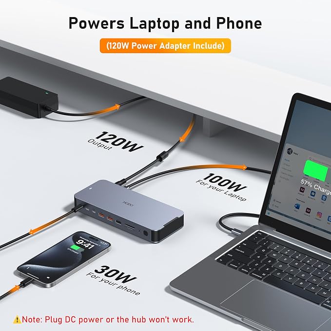 Laptop Docking Station with 120W Power Adapter,Docking Station Dual Monitor - Image 5