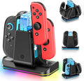 Switch 2/1 Compatible Controller Charging Dock, 6-in-1 Charger Station for 4 Joy-Cons & 2 Pro Controllers, 9 RGB Modes Fast Charging Stand for Switch 2 Accessories, with LED Indicator by Rysker