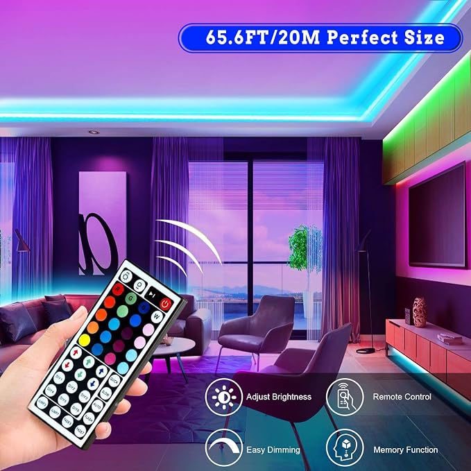 Tenmiro 65.6ft Led Strip Lights, Ultra Long RGB Color Changing LED Light Strips Kit with 44 Keys Ir Remote Led Lights for Bedroom, Kitchen, Home Decoration - Image 2