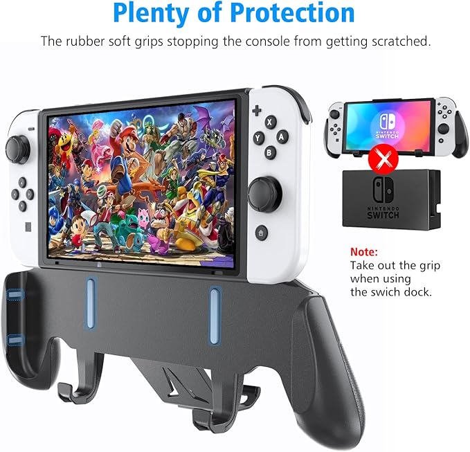 OIVO Switch Grip with Upgraded Adjustable Stand, Asymmetrical Grip with Adjustable Stand and 5 Game Slots-4 Thumb Caps Included, Black, Interactive Gaming Figures - Image 3