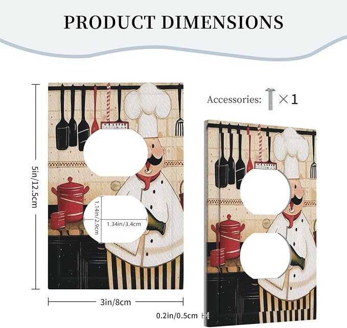 Outlet Covers Cartoon Fat Happy Chef Cook Decorative 1 Gang Duplex Light Switch Cover Plate Single Electrical Receptacle Wall Plate Plug Switchplate Faceplate for Farmhouse Kitchen Decor - Image 5