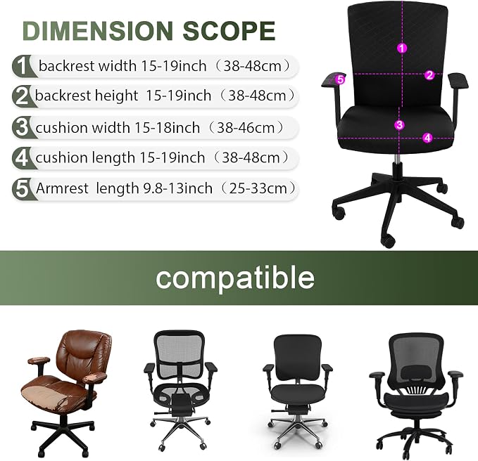 Tallew 4 Pcs Office Chair Covers Set Computer Universal Protective Stretchable Chair Seat Covers Desk Armrest Slipcovers Pads Office Cushion Backrest for Rotating(Quilted Black) - Image 4