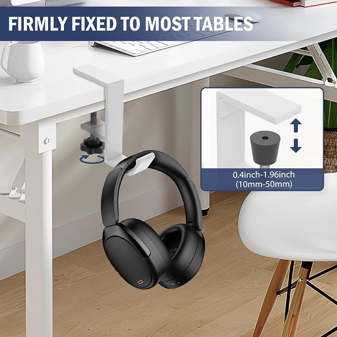 Clamp-On Under Desk Backpack Hanger, Clamp-On Under Desk Headphone Holder, Students' Desk Hook, with Adjustable Arm Clamp for Handbag and Purse Holder (White) - Image 6
