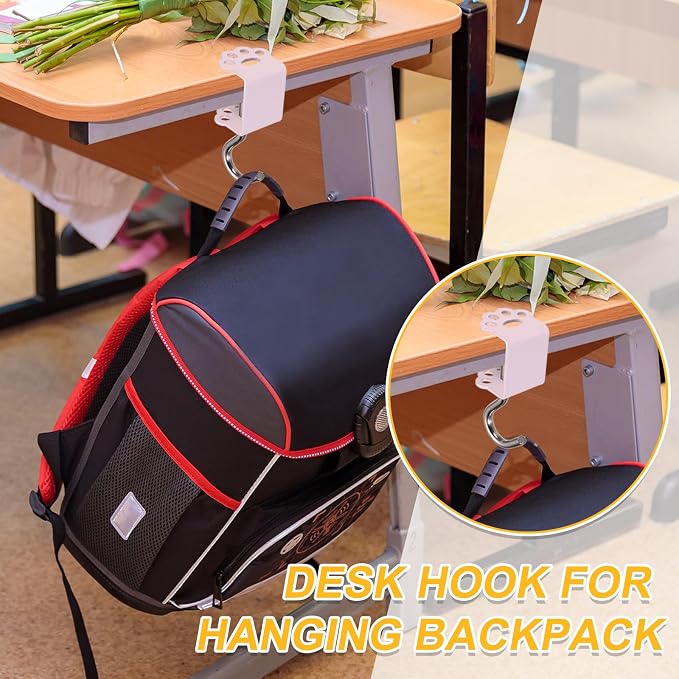 PATIKIL Desk Hook, 2Pcs Desk Mount Bag Holder Hook Cat Claws J Hooks for Hanging Bag Backpack Under Desk Clamp Purse Adjustable Headphone Table Closet Door Under Counter, Pink - Image 6