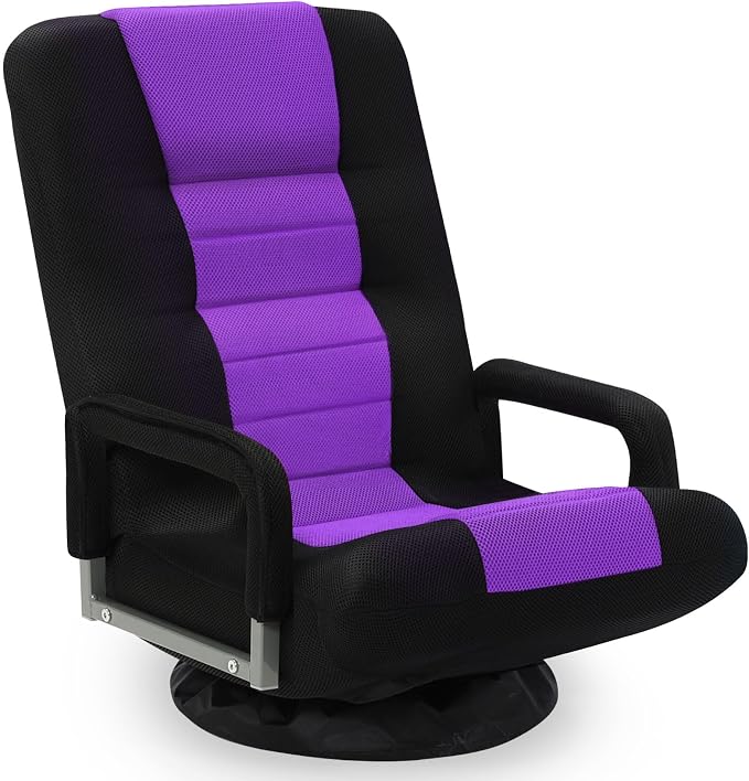 Swivel Floor Gaming Chair w/Armrests,Folding Video Reclining Sofa w/6 Adjustable Position, Padded Backrest & Cushion, Lazy Lounger Couch for E-Sports, Reading, Relaxing, Watching TV, Purple by Buymoth