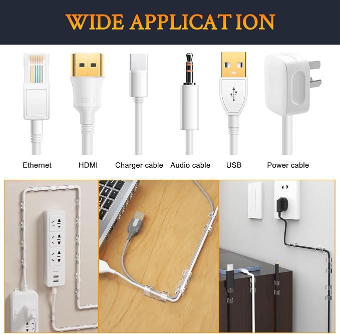 SOULWIT 50 Pcs Self Adhesive Cable Management Clips, Cable Organizers Sticky Wire Clips Cord Holder for TV PC Laptop Ethernet Cable Desktop Home Office (Transparent) - Image 5
