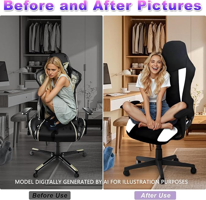 Gaming Chair Covers Only,Stretchable Fit Thick Breathable Mesh | Cat Scratch Proof,Scratch Resistant,Soft,Gaming Chair Seat Cover with 2Pcs Armrest Slipcovers(Black-white,Style 2) - Image 5
