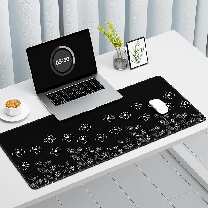 Auhoahsil Desk Mat, Ultra Large Mouse Pad, XXL Gaming Mousepad, Pretty Desk Pad, Big Extended Full Size Desktop Desk Matt for Keyboard, Laptop & Computer, 35.5 x 15.7 in, Minimalist Flower Black - Image 3