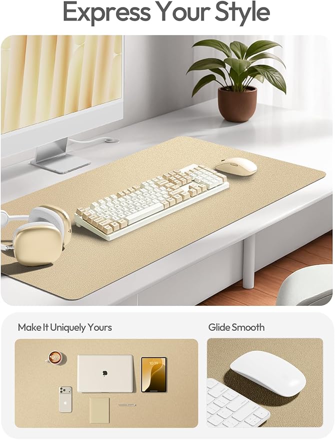 YSAGi Leather Desk Pad Protector, Office Desk Mat, Large Mouse Pad, Non-Slip PU Leather Desk Blotter, Laptop Desk Pad, Waterproof Desk Writing Pad for Office and Home (Gold,47" x 17") - Image 2