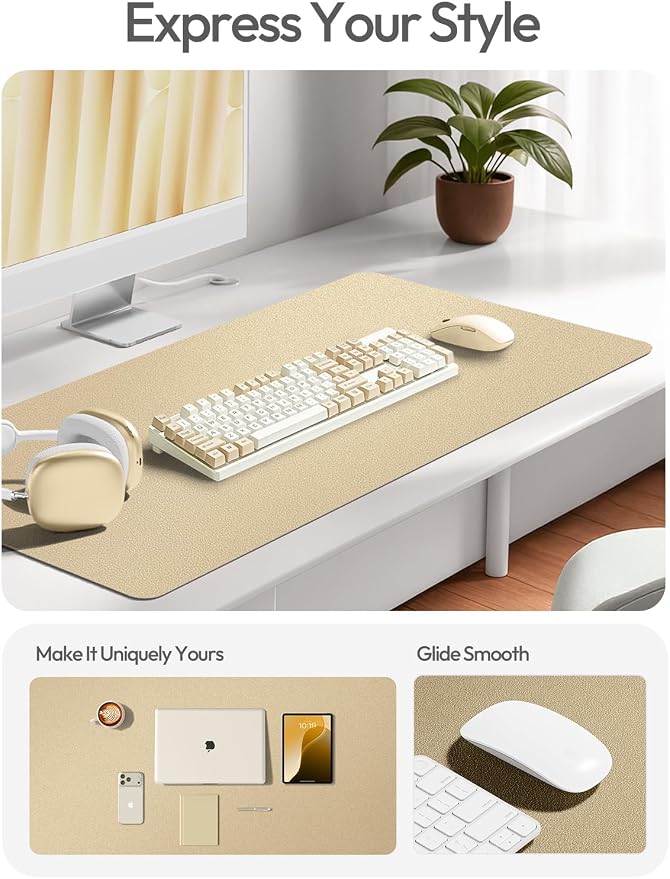 YSAGi Leather Desk Pad Protector, Office Desk Mat, Large Mouse Pad, Non-Slip PU Leather Desk Blotter, Laptop Desk Pad, Waterproof Desk Writing Pad for Office and Home (Gold, 23.6" x 13.8") - Image 2