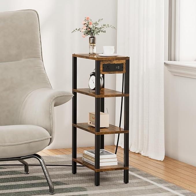 TUTOTAK Narrow Side Table, 4-Tier Small End Table with Charging Station - Image 2