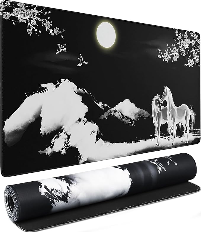 Large Mouse Pad, Waterproof Extra Large Mousepad with Stitched Edges, 31.5" x 15.7" Non-Slip Rubber Base Office Big Long Keyboard Pad for Office Gamer Home XXL, (Horse) by AREYLO
