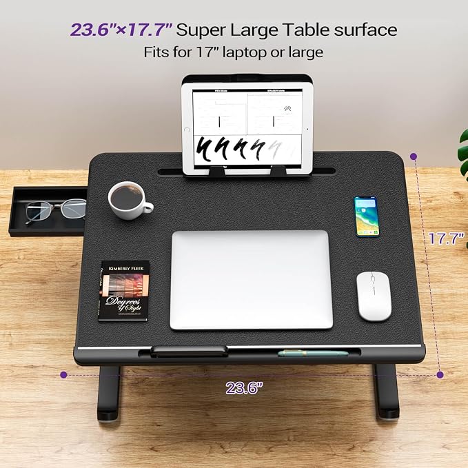 NEARPOW XXL Bed Table Tray, Adjustable Laptop Lap Desk for Couch, Gray - Image 4
