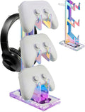 NiHome Controller Holder & Headphone Stand, LED Acrylic 3-Tier Gaming Desk | USB-Powered 7 Colors 3 Modes, Anti-Slip Headset Cable Management, Gamer Gift For PS5 Xbox by NiHome