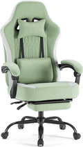 DUMOS Ergonomic Gaming Chair with Footrest, Video Game Chairs | Comfy Lumbar Support, Linkage Armrests, Tech Fabric, Pocket Spring Cushion, Office, Adults Students, Green by DumosLifestyle