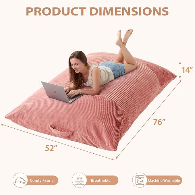 HUGHEAVEN Giant 3-in-1 Bean Bag Chair (76"x55") Oversized Floor Sofa Couch | Comfortable giant floor cushion with back support for adults. Washable cover memory foam lounge sofa for movie nights. - Image 3