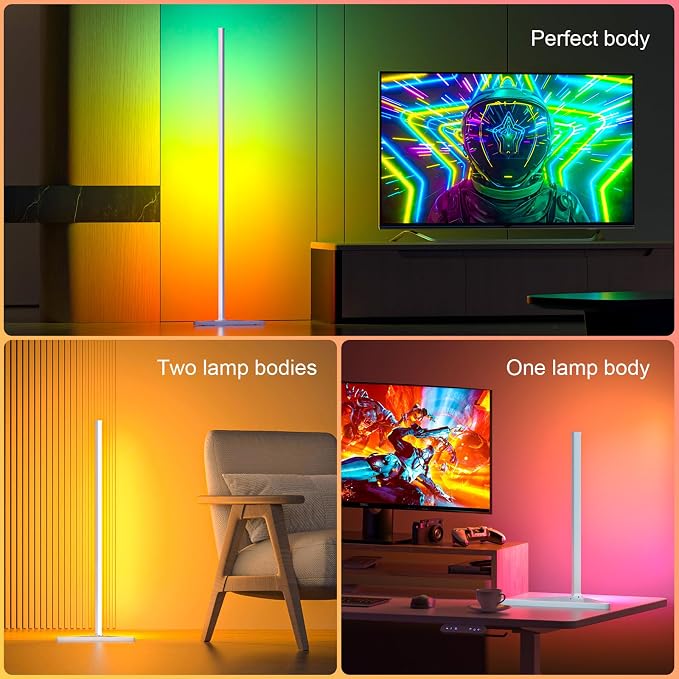 MIHEAL 2PCS Corner Floor Lamp, Synced Lights LED Control Floor Lamp RGB Light 56" Smart LED Corner Lamp App and Remote for Living Room Gaming Bedroom and Etc. - Image 3