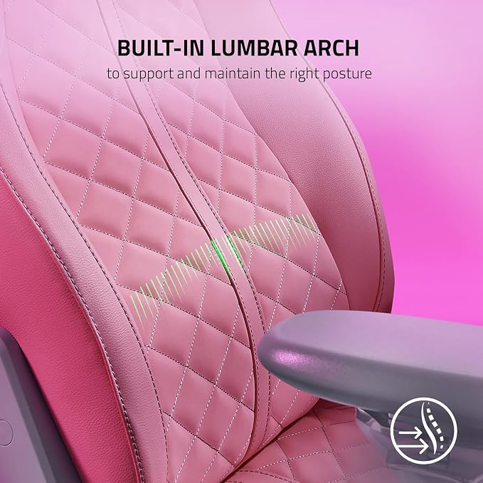 Razer Enki Gaming Chair, Built-in Lumbar Arch, All-Day Comfort, Pink | Optimized Cushion Density, Dual-Textured, Eco-Friendly Synthetic Leather, Adjustable 152-degree Recline - Image 5