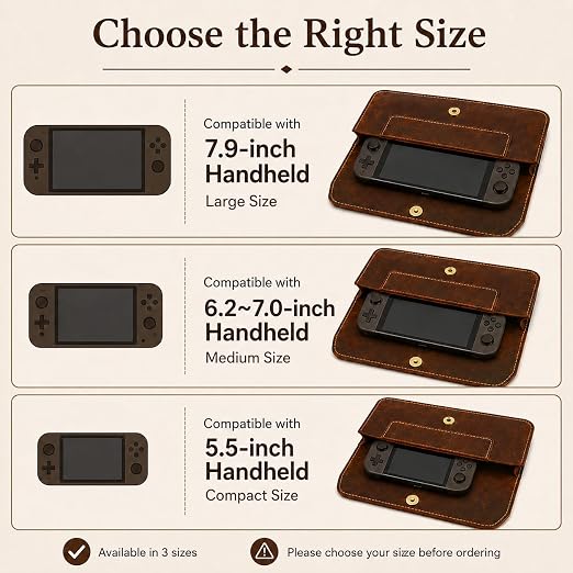 D&M leather studio Handmade Full Grain Leather Carrying Case for 5.5 Inch Handheld Game Console with Magnetic Snap Closure.Compatible with Switch Lite - Image 2