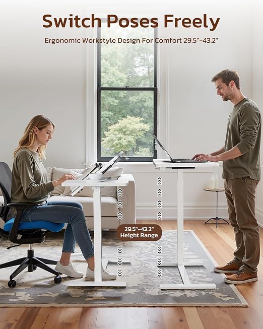 Simple Deluxe Overbed Bedside Table with Hidden Casters, Height Adjustable Desk with Tilting Top, Mobile Rolling Laptop Desk, Standing Rolling Desk Hospital Home Use, White - Image 5