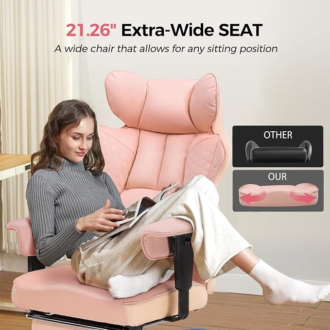 COMHOMA Big and Tall Office Chair Heavy Duty Wide Ergonomic Gaming Chair with Deluxe Embossing Designed Leather with Foot Rest,150°Reclining Adjustable Armrests Pocket Spring Back Support and Pillow - Image 8