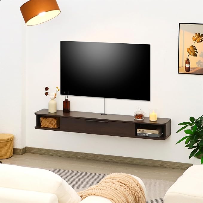Floating TV Stand, 55" Wall Mounted TV Cabinet, Wood Media Console for TVs up to 65", Entertainment Center with Storage for Living Room, Under TVs Shelf for DVD Player, Coffee - Image 5