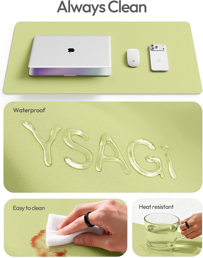 YSAGi Leather Desk Protector, Office Mat, Large Mouse Mat, Non-Slip PU Leather Blotter, Laptop Desk Pad, Waterproof Writing Pad for Office and Home (Peak Green, 47.2" x 23.6") - Image 7