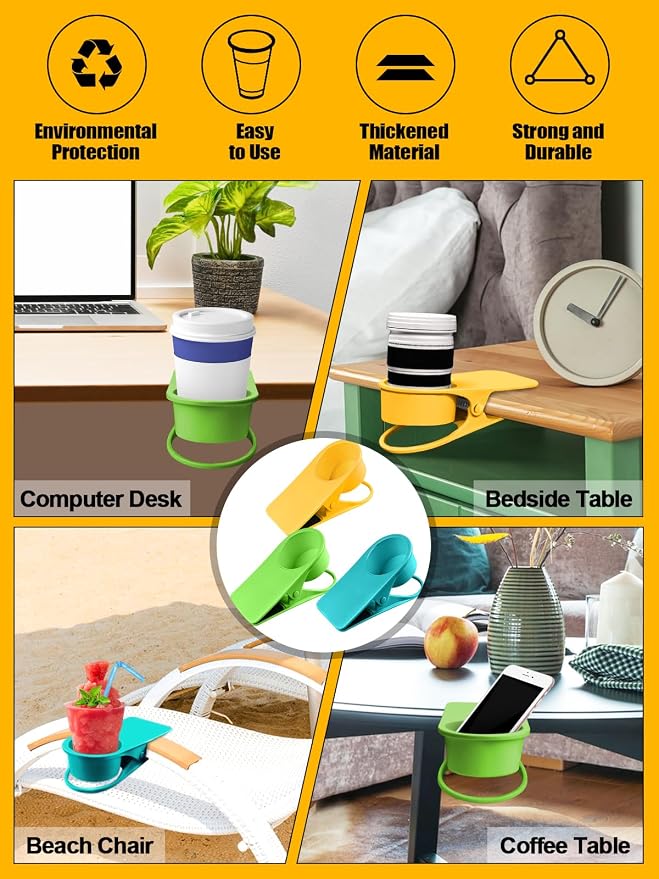 3PCS Clip on Cup Holder for Chair, Kalolary Drink Holder, Yellow Blue Green - Image 7