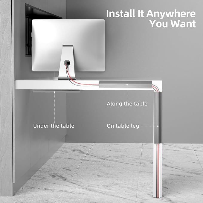 YECAYE Cable Management Under Desk, 94.2 in, Cable Raceway, Grey - Image 3