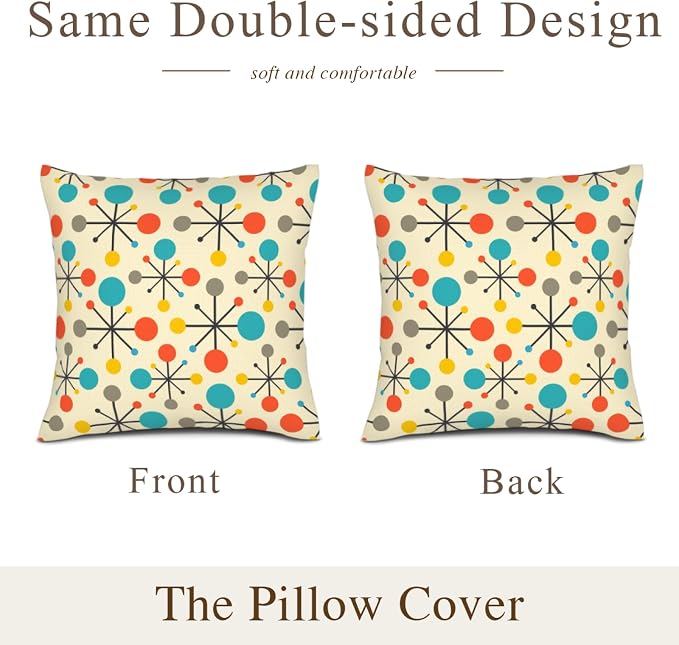 Mid Century Modern Atomic Throw Pillows Covers 18"x18" Set of 2, Retro Decorative Pillow Cases for Couch Sofa Living Room,Yellow Cushion Covers - Image 4
