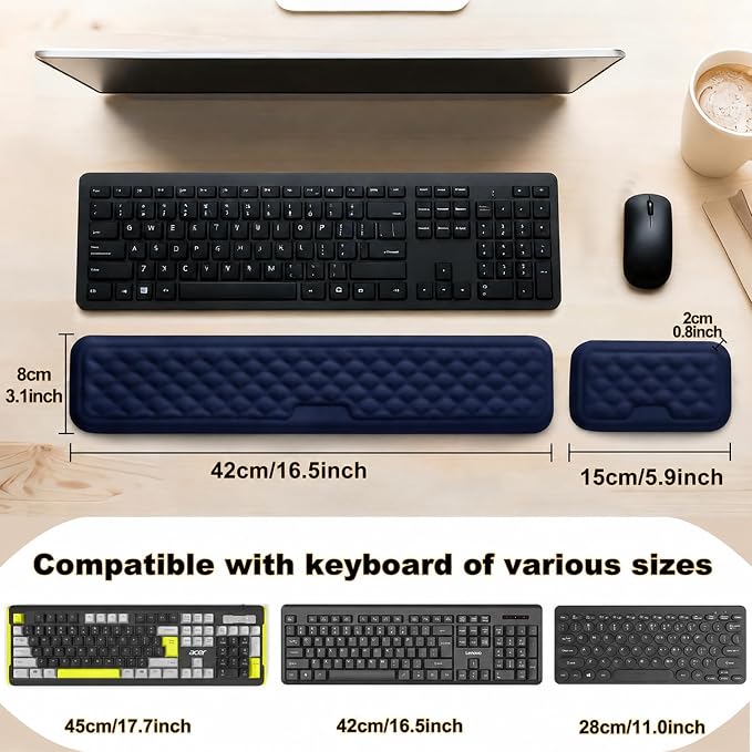 Keyboard Wrist Rest Mouse Wrist Support, Memory Foam Wrist Rest Pad for Computer Laptop, Ergonomic Wrist Cushion Support for Typing Pain Relief, Gaming Home Office, Navy Blue - Image 5
