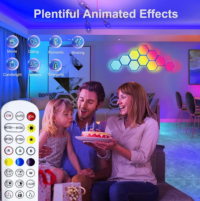 Hexagon LED Lights, Smart RGB-IC Gaming LED Wall Lights App & Remote Control Music Sync, Hexagon Light Panels DIY Geometry Ambience Lighting for Gaming Room Bedroom Streaming, 10 Panels - Image 6