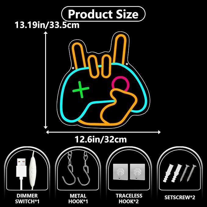 Gamer Neon Sign, Gaming Neon Signs Gamepad LED Light, LED Wall Sign, Neon Sign for Wall for Game Room Decor, Boys Bedroom Wall Decor, Cool Gamer Gifts for Teens, Best Gamer Gifts for Teenage Boys - Image 3