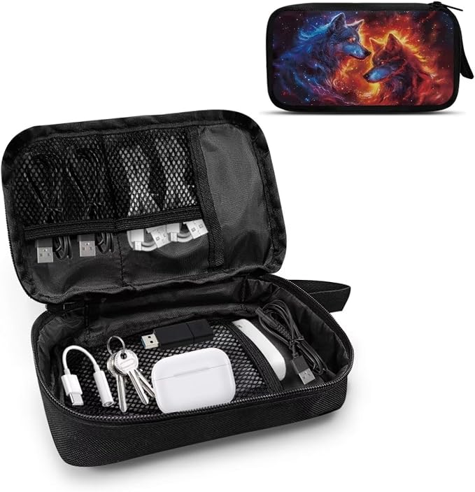 Galaxy Fire Wolf Print Electronics Organizer Travel Case, Water Resistant Cable Organizer Bag for Travel Essentials, Tech Gifts for Men, Storage Bag as Accessories for Phone, Cord - Image 2
