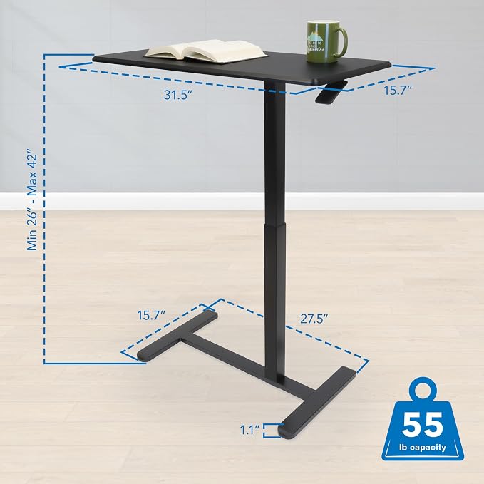 Mount-It! Hospital Overbed Table with Wheels, Adjustable Height, Black - Image 3