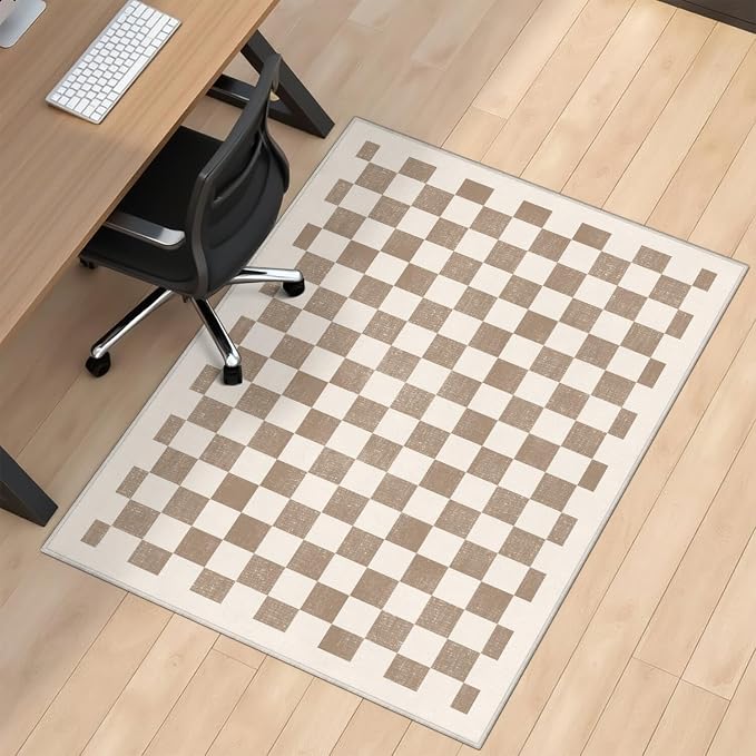 Office Chair Mat for Carpet Hardwood Tile Floor,36"x48" Computer Chair Mat for Rolling Chairs Carpet, Under Desk Non Slip Gaming Rug, Low-Pile Rubber Backing Large Protector Mat,Boho Brown Checkered by Unknown