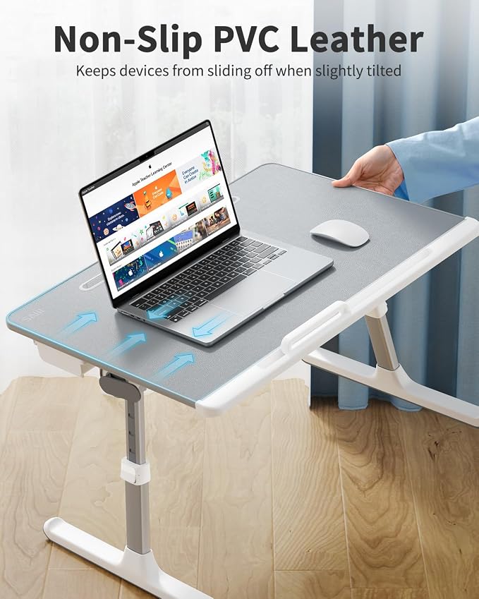 Laptop tray, SAIJI 60*45cm Table lap for bed, Multi-purpose Premium Lapdesk, Height Angle adjustable, with Book Stand, Drawer, Tablet slot, for Eating, Working, Writing, Gaming, Drawing (Light Grey) - Image 5