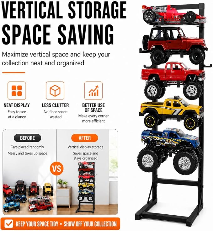 Rc Car Stand Display 5 Tier Metal Storage Rack Shelf Compatible With 1/6 1/10 1/12 1/18 1/24 Scale Crawler Trucks Accessories Multi Layer Model Workstation Organizer Includes 2 Remote Controller Hooks - Image 6