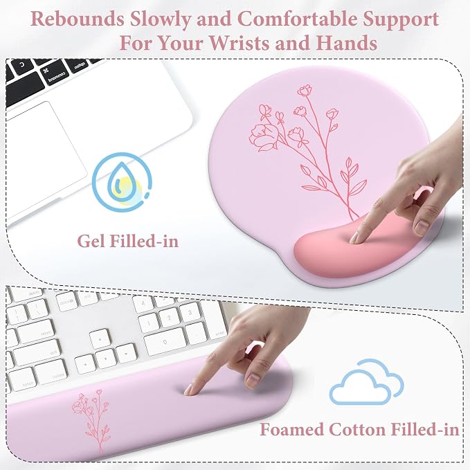 3 in 1 Ergonomic Mouse Pad and Keyboard Wrist Rest with Coaster Set-Pink - Image 4