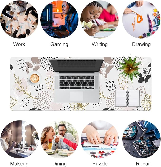 QiyI PU Leather Large Mouse Pad, Office Decor, 31.5" x 11.8", Boho Botany | Desk Décor Accessories, Extended Size, Waterproof & Easy to Clean, Smooth Surface, Non Slip Desk Organization - Image 7
